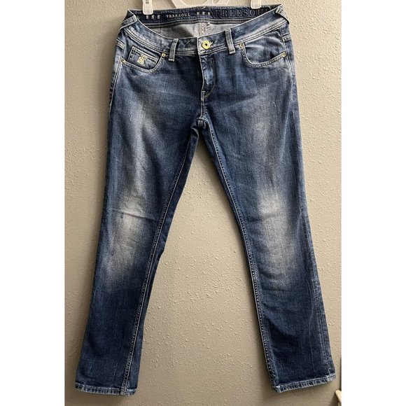 Freesoul Emerald 2520 Ladies Dark Denim Jeans Trousers Straight Low R. W32 L32 - Picture 1 of 13